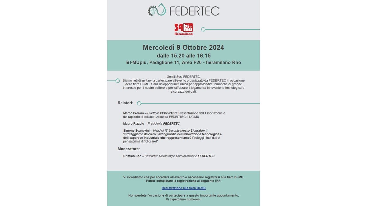 Evento FEDERTEC – 34 BIMU – 9 ottobre 2024