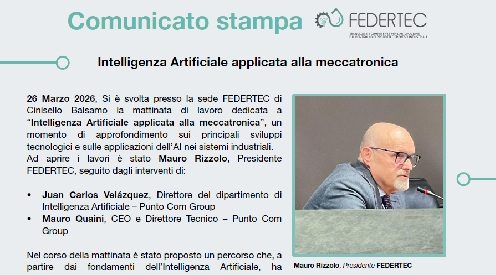 Intelligenza Artificiale applicata alla meccatronica – Comunicato stampa FEDERTEC