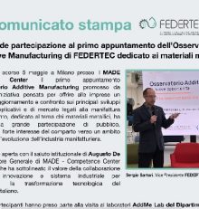 Osservatorio Additive Manufacturing – Materiali metallici – 5 maggio 2026 – Comunicato stampa