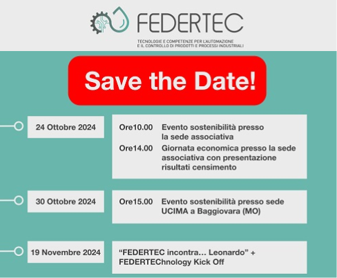 I PROSSIMI EVENTI FEDERTEC – SAVE THE DATE